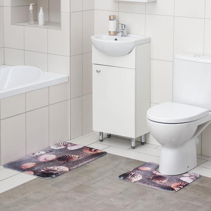 Набор ковриков для ванны и туалета Доляна «Морское дно», 2 шт: 45×70, 39×45 см