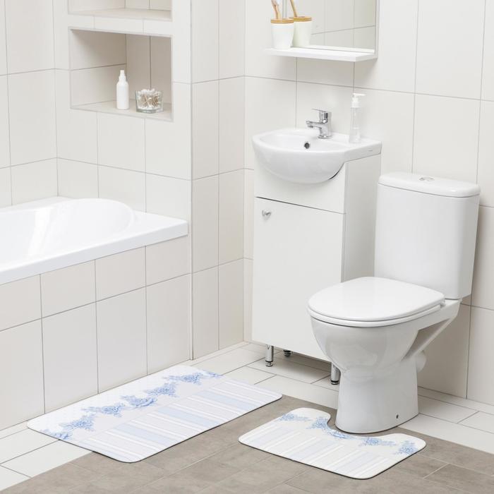 Набор ковриков для ванны и туалета Доляна «Рози», 2 шт: 50×80, 40×50 см