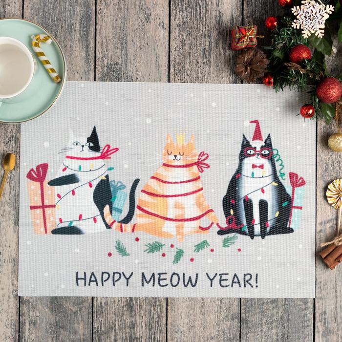 Новогодняя салфетка на стол Meow Year ПВХ, 40х29 см