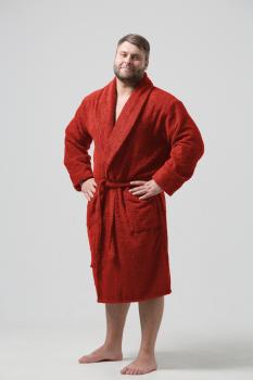 Мужской классический махровый халат с шалькой (Красный)