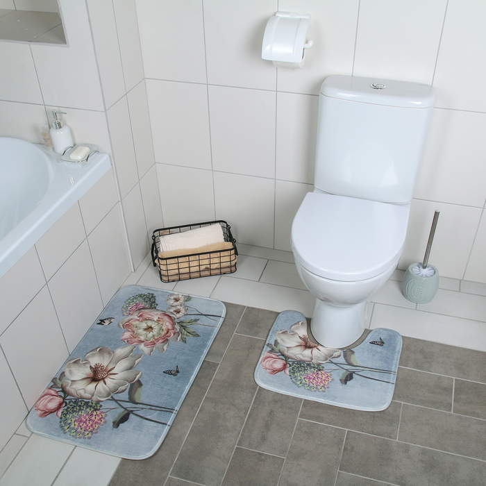 Набор ковриков для ванны и туалета Доляна «Весна», 2 шт: 40×45, 45×75 см