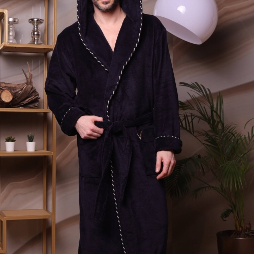 Мужской бамбуковый халат с капюшоном Zevs (Темно-синий)